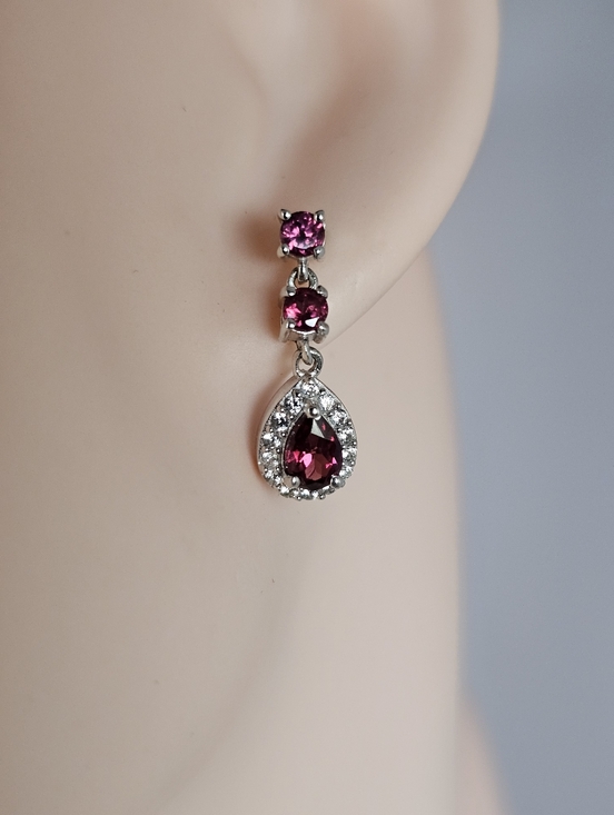 Gem Treasures Jewelry - Tanzanian Wine Garnet & White Zircon Earrings in Rhodium & Sterling Silver 2 Cts